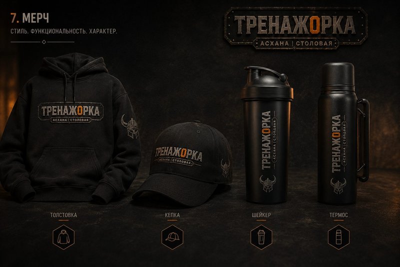 Мерч ТРЕНАЖОРКИ — толстовка, кепка, шейкер, термос